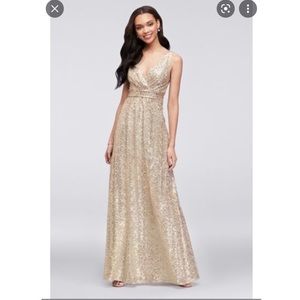 David’s Bridal Gold Sequin Bridesmaid / Formal Dress (F19787).
